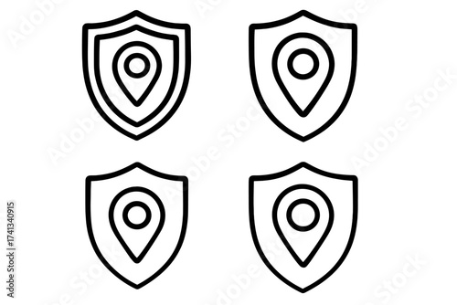 Loudspeaker Shield Icon Set for Graphics, Web Design, Apps, Adverts, Cards, Vector Outline Illustration with Transparent Background, Protection and Audio Security Symbols