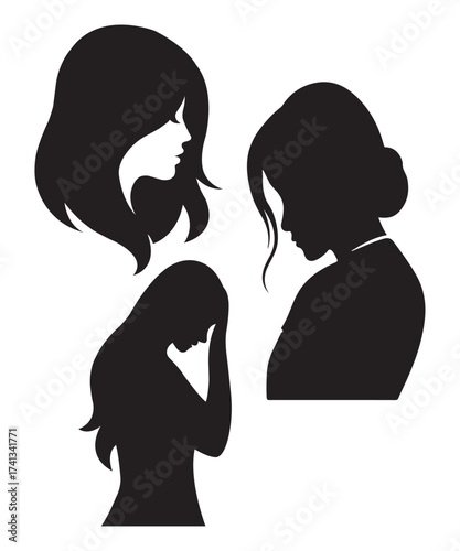 Woman Silhouette Profile Vector Illustration of Elegant Female Faces.