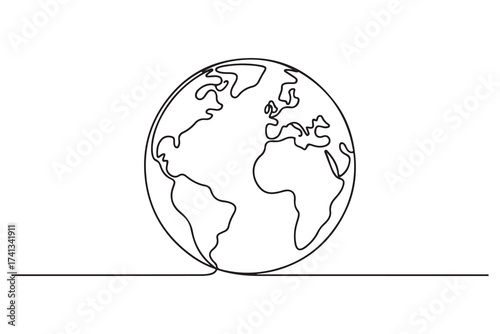 Minimal continuous line art of world globe editable vector outline for modern use
