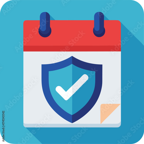 Calendar Icon with Shield and Checkmark Symbol on Blue Background date schedule