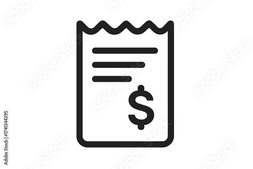 Vector receipt icon, bill, payment, and invoice symbol. Financial document for money, transaction, expense, and budget. Simple glyph for business, web design, app, and UI.