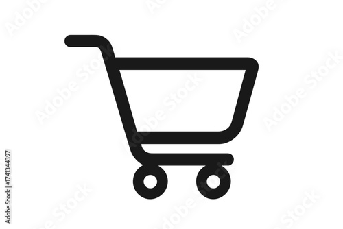 Shopping cart icon vector. E-commerce symbol for online store. Buy button for website and mobile app UI. Black flat design trolley sign. Simple retail basket graphic.