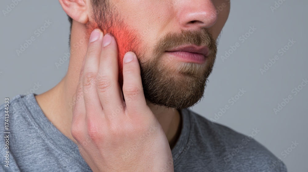 Fototapeta premium Man with neck sore close up view of man s inflamed neck man with neck sore man - close up view of man s inflamed neck
