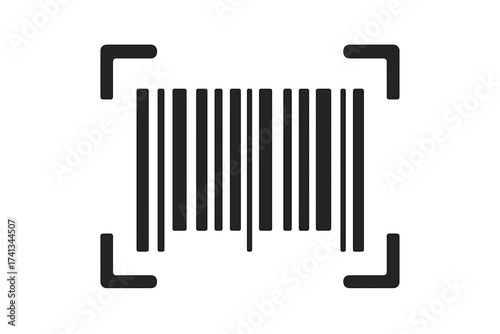 Barcode scan icon vector. Product identification symbol for retail. Price tag reader for mobile app UI. Digital data code for logistics, inventory, payment. Scan to pay concept.