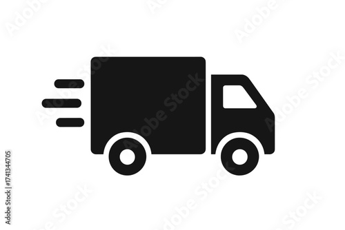 Fast delivery truck icon. Shipping van symbol for web, logo, app. Express transport service concept. Freight logistics vehicle silhouette. Quick cargo moving sign vector.