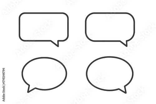 Speech bubble vector icon set. Chat bubbles for communication, message, dialogue. Simple line art design for comments, quotes, social media posts. Minimal outline graphic.