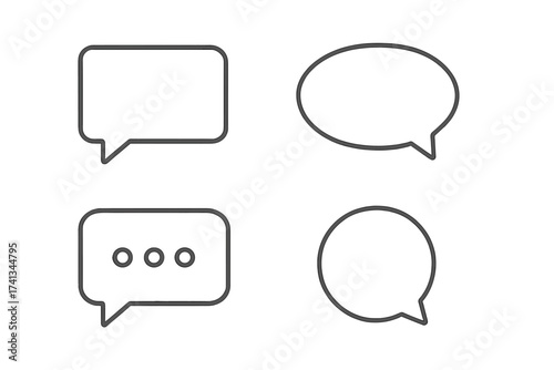 Speech bubble icon set. Chat message vector illustration. Communication symbol. Dialogue box, comment sign. Think, talk, quote balloon. Simple outline for social media, web.