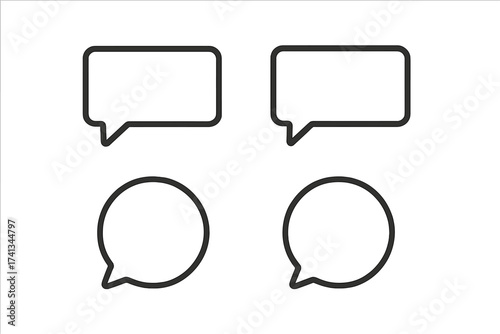 Speech bubble vector icon set. Chat bubbles for communication, messaging, and dialogue. Simple outline symbols for comments, social media, forums, and discussion concepts.