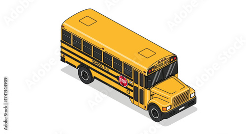 Foto Detailed isometric illustration of a classic yellow American school bus