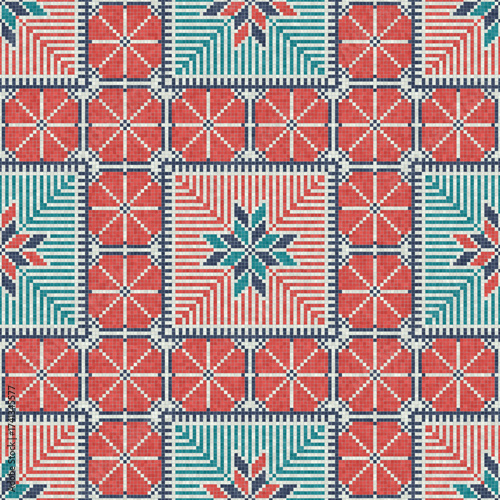 Mosaic tiles seamless pattern composition with traditional Palestinian motif. Editable vector background for print, background, web, wrapping.