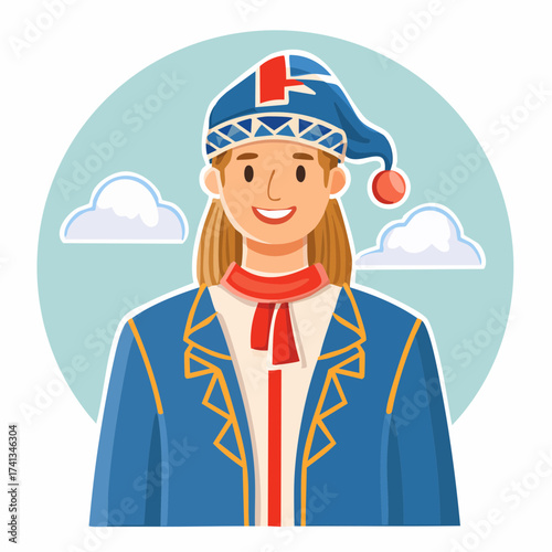 Man in traditional Sami clothing with transparent background