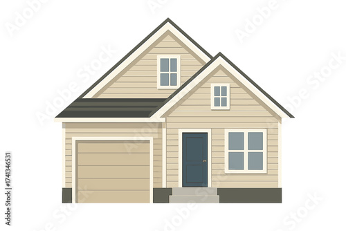 American house flat vector icon. Modern home with vinyl siding panel. American single-family residence. Suburban real estate property. Architecture cottage exterior illustration.
