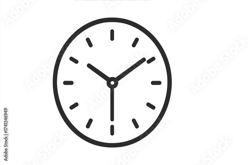 Clock icon time symbol. Simple timer pictogram. Watch face with hands. Schedule, deadline concept. Minimalist line art vector illustration. Outline design element isolated.
