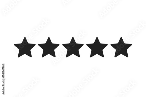 Five star rating vector icon. Customer review or feedback symbol. Concept for top quality satisfaction, best evaluation and service. Excellent product classification grade.