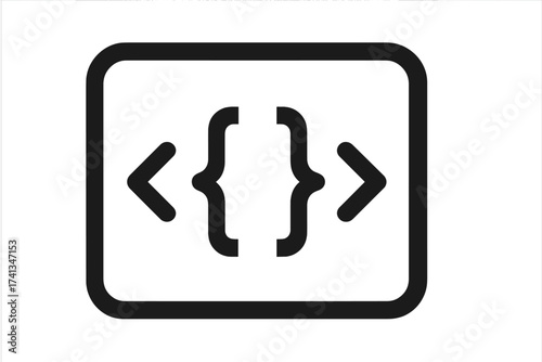 Code icon for programming & web development. Symbol for software developer, html, css, javascript. Vector graphic of coding brackets, script tags. Technology data sign.