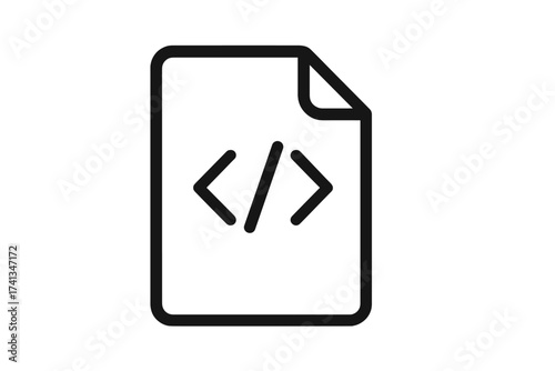 Code file icon. Programming document symbol for web development. Software script graphic. Source code page for coding, HTML, CSS, javascript. Developer vector element.