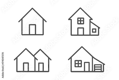 House line icon vector set. Home icons. Building houses pictogram collection. Simple real estate symbol outline. Property sign. Thin line vector illustration. Residential cottage.