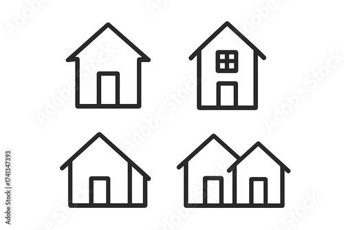 House line icon vector set. Home, building, and real estate symbols. Simple thin line icons for web design, app interface, or presentation. Minimalist property outline graphic.