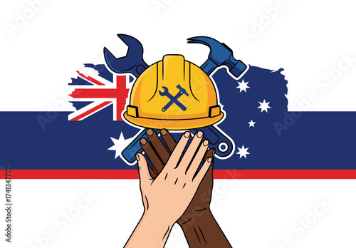 Celebrating Labour Day in Australia A Symbol of Unity and Hard Work with Tools and Diverse Hands