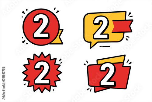 Promotional badges number 2. Countdown timer for sale. 2 days left to go. Final sale sticker. Last chance offer. Landing page banner element. Discount tag collection vector.
