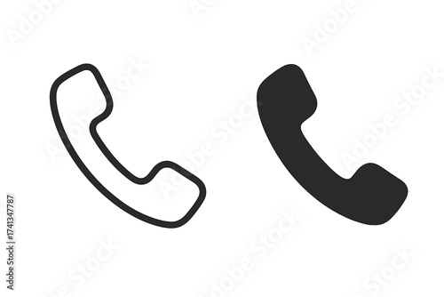 Phone icon set in line and solid glyph style. Telephone handset symbol for call center, contact us page and mobile app. Vector for communication and support concept.
