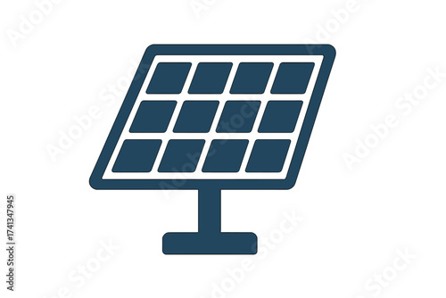 Solar panel icon for renewable energy concepts. Vector illustration of a photovoltaic cell module. Symbol for sun power, green technology, sustainability, and eco-friendly electricity.