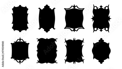 set of vector silhouettes Gothic frame.