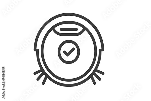 Robotic vacuum cleaner line icon, smart autonomous floor robot, automatic cleaning technology illustration, modern home appliance, minimal vector outline, intelligent housework device concept