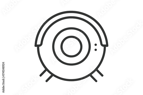 Modern robotic vacuum cleaner line icon, smart home device automation symbol, minimalist robot cleaner for automatic floor cleaning, isolated vector illustration for technology and appliance concepts