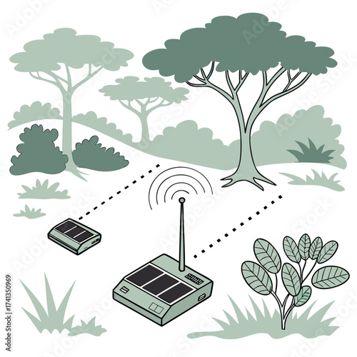 Solar powered wireless sensor network devices communicating in a natural outdoor environment with trees and foliage for environmental monitoring