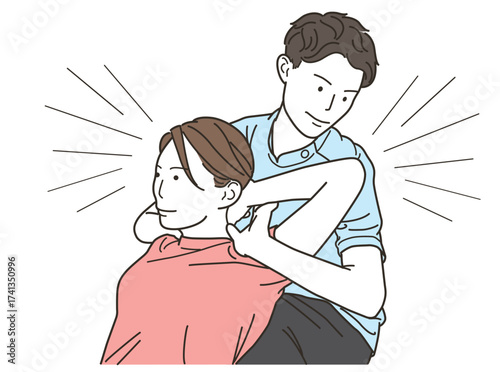 男性整体師による女性への施術中のイラスト