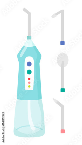 Oral Irrigator with nozzles illustration in flat style. Oral and dental health care.