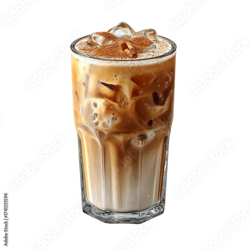 iced Chai tea latte with cinnamon stick for cafe and beverage concept
