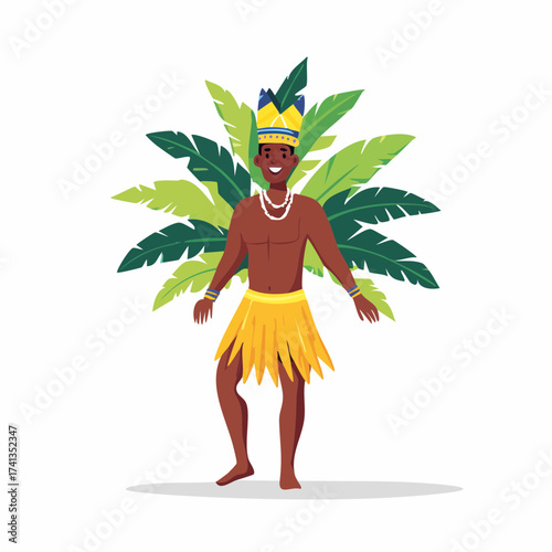 Tribal man in traditional costume with foliage