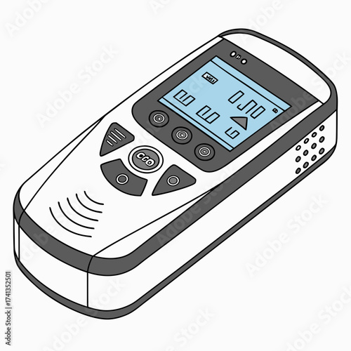 A modern portable electronic device with a digital screen and buttons for measurement or control functions in a clean isometric illustration