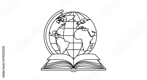 Open book with globe symbol representing global knowledge and education.