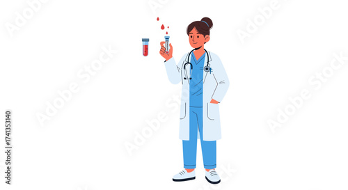 Female Doctor Holding Test Tubes with Blood Samples for Medical Analysis.