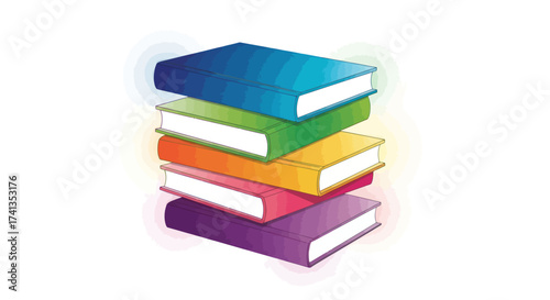 Stack of Colorful Books: Blue Green Yellow Orange and Purple.