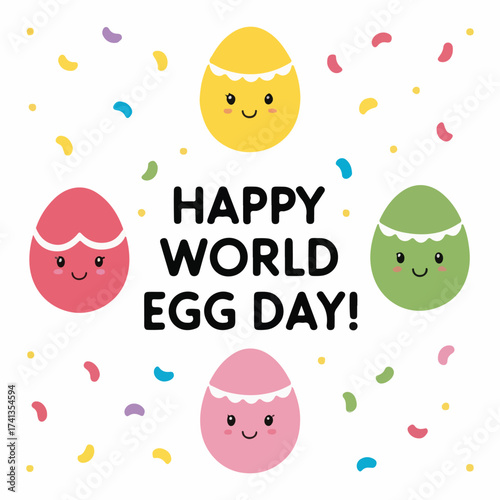 Cute and playful World Egg Day vector illustrations featuring fried, boiled, poached eggs, breakfast plates, cartoon egg characters, fun flat vector designs perfect for digital art
