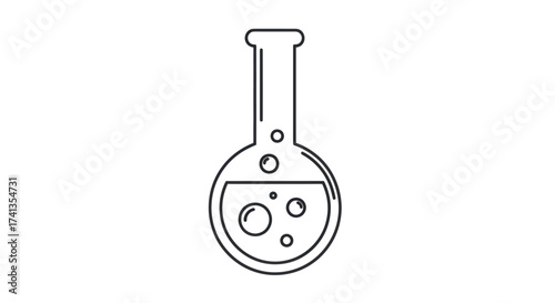 Line Art Illustration of a Round Bottom Flask with Bubbles.
