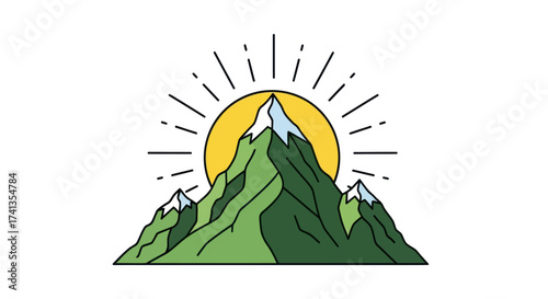 Majestic mountain peaks bathed in the warm glow of a rising sun.