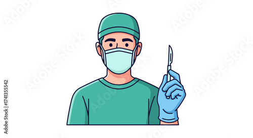 Surgeon in Scrubs Holding a Scalpel Ready for Operation.