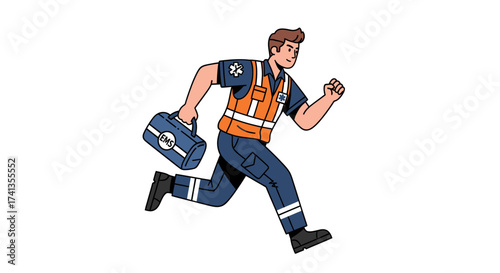 Running Paramedic Carrying Medical Bag in Emergency Situation.