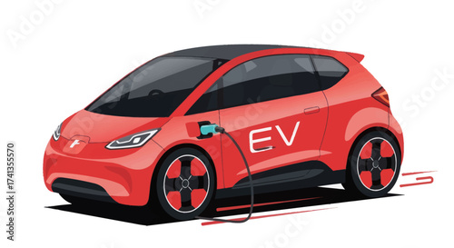Red Electric Vehicle Charging Modern Design Sustainable Transportation.