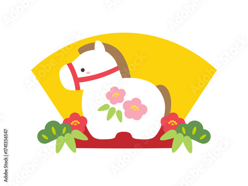 かわいい馬の土鈴、年賀状素材、2026年、午年の干支の正月飾り