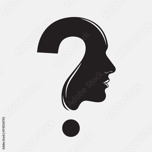 Intriguing question mark face silhouette isolated on white background, symbolizing curiosity, inquiry, and the pursuit of knowledge, inviting contemplation and exploration of the unknown