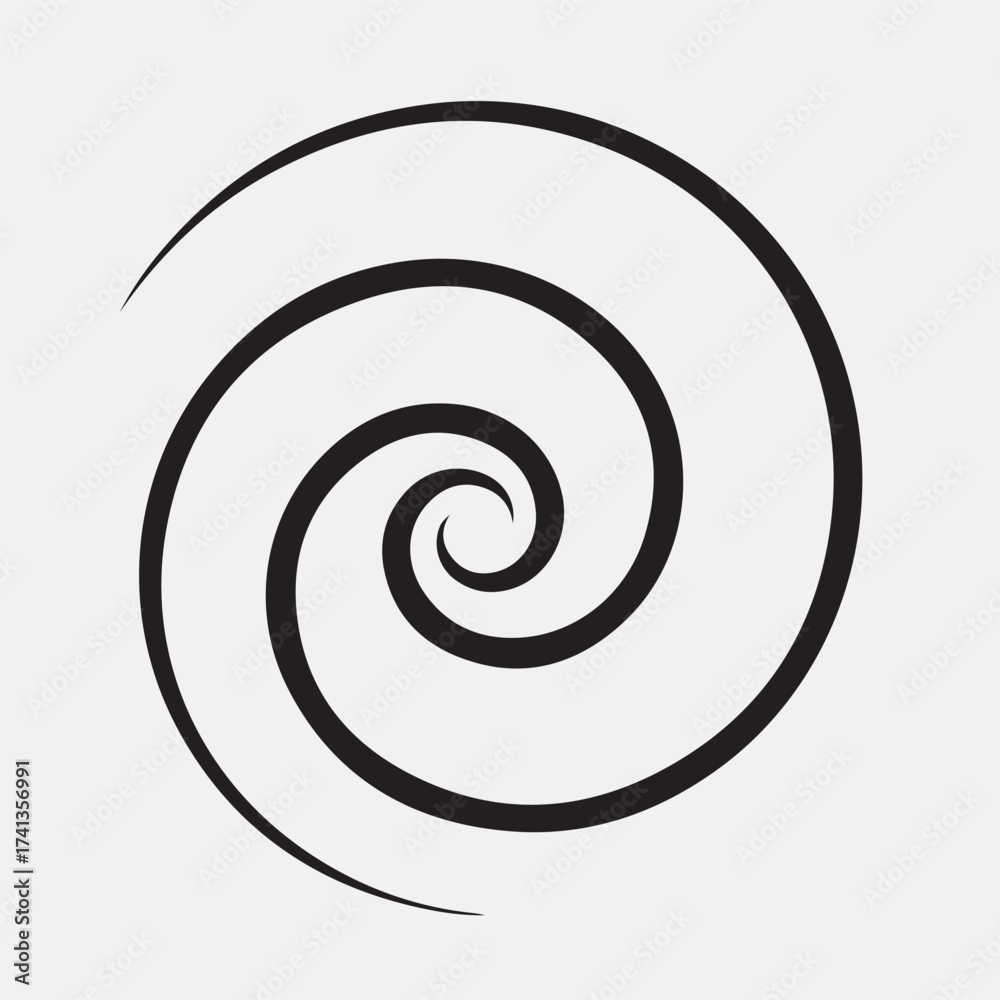 Fototapeta premium Simple black spiral isolated on white background, a mesmerizing swirl that draws the eye inward, creating a sense of depth and movement in its elegant design