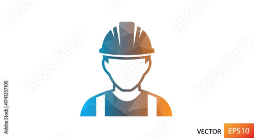 Low-Poly Construction Worker Icon with Hard Hat and Safety Vest.