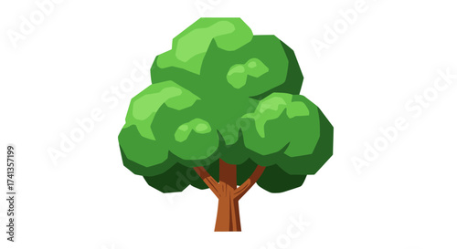 Stylized Green Tree with Brown Trunk and Lush Foliage.