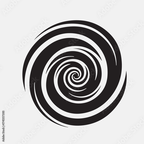 Hypnotic swirl illustration isolated on white background, creating a mesmerizing effect with its spiraling pattern and contrasting black and white tones for visual appeal